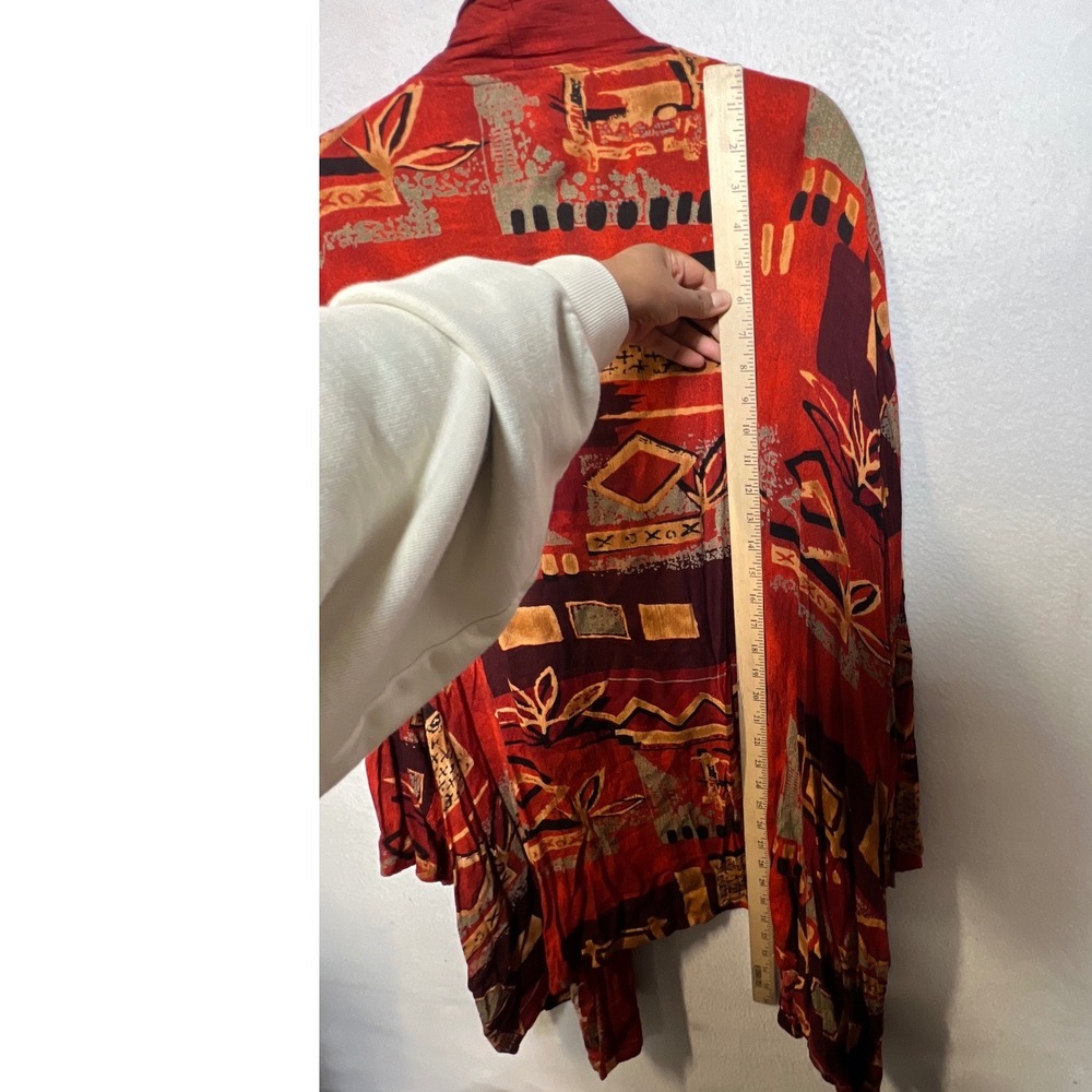 Southwest Indian Foundation Red Geometric Tribal Print Rayon Cardigan 3X Plus - Picture 7 of 10